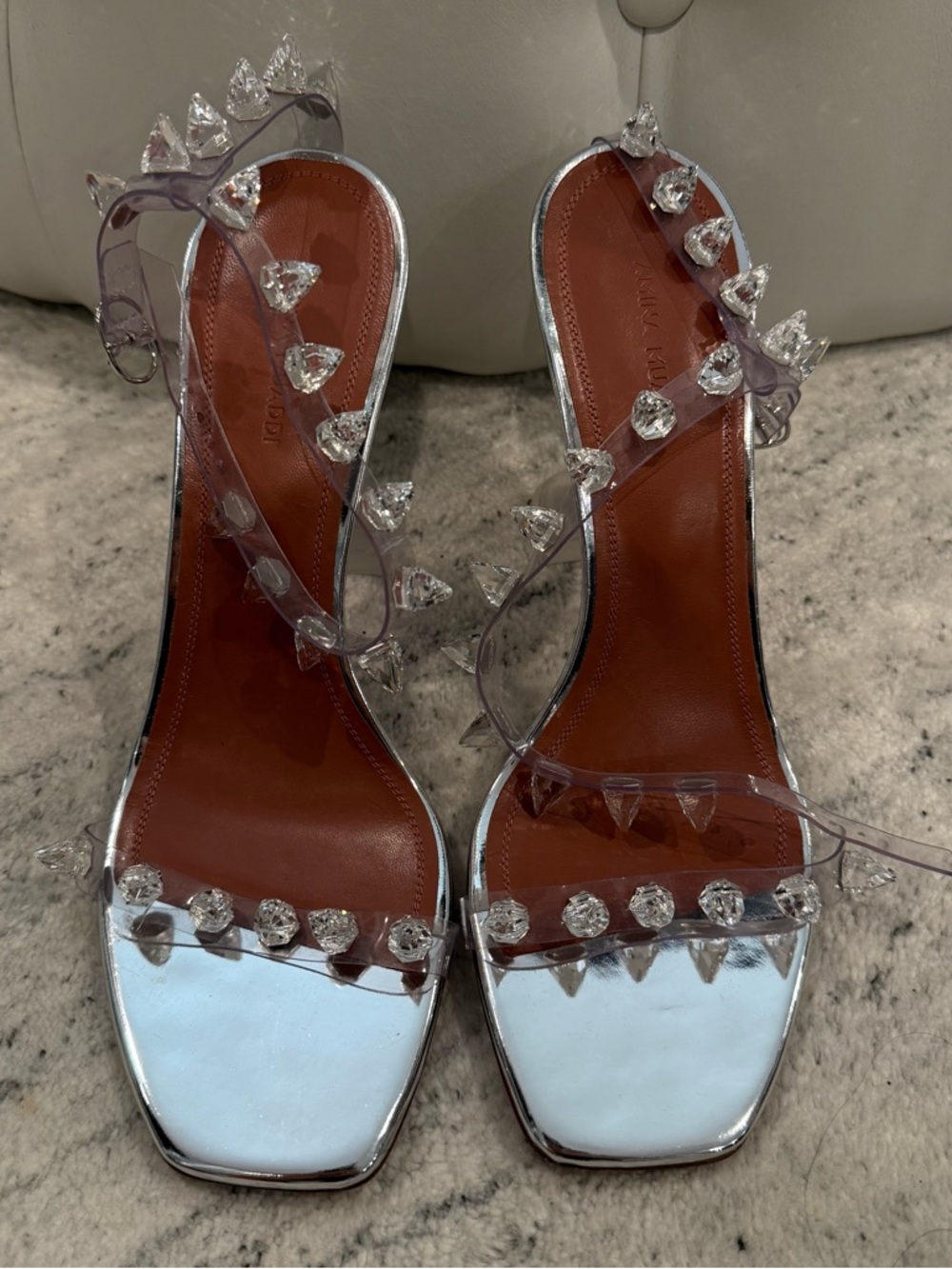 Clear Crystal-Embellished Women's Heels - Silver Accent